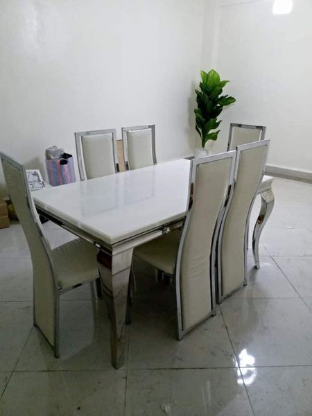white-dining-set-1.jpg White Marble Dining Set - Image 1