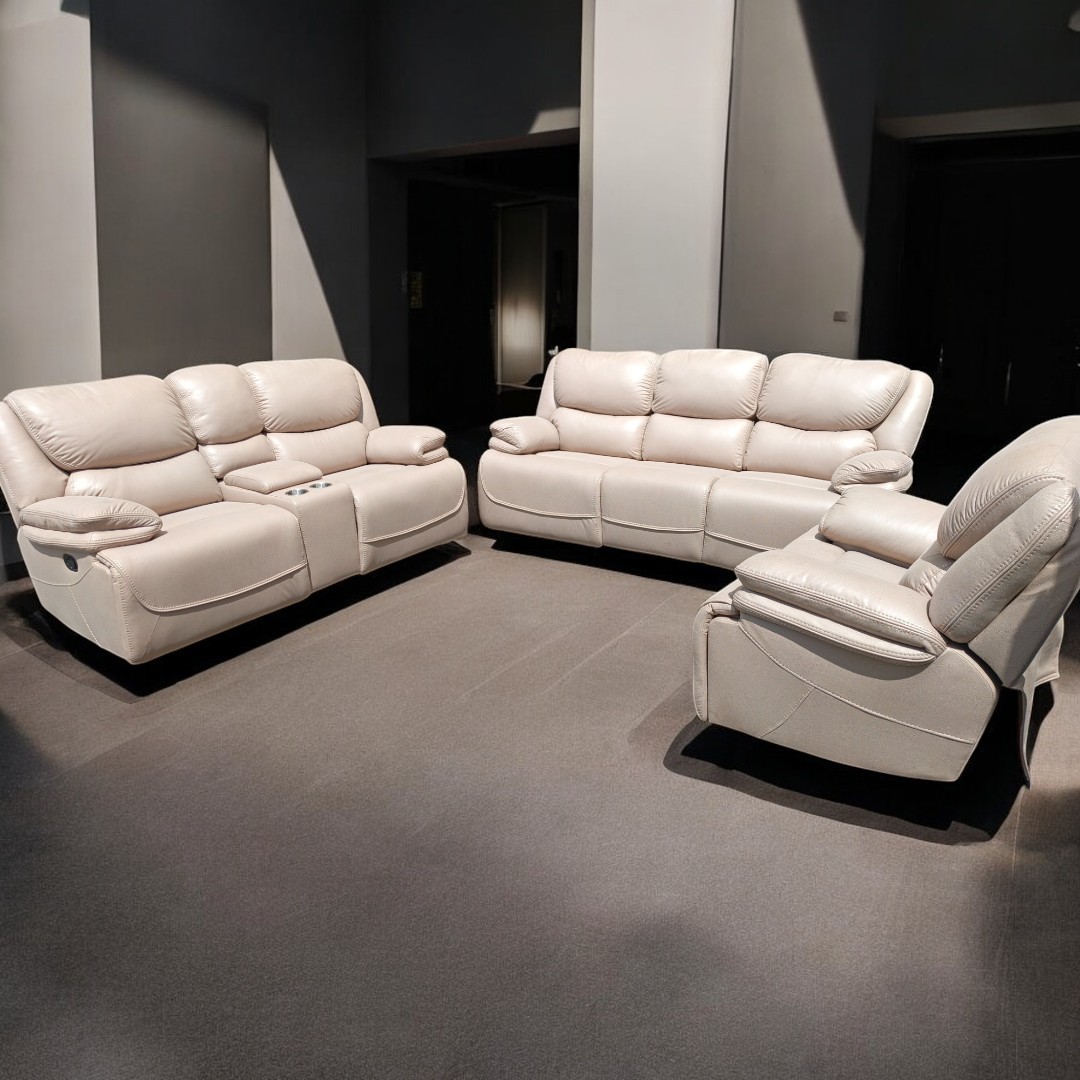 Cream Recliner Sofa (2) 6 Seater Recliner Sofa
