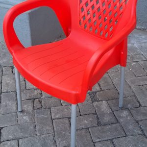 red outdoor chair with arms